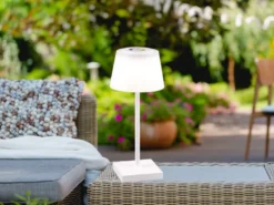Akku LED Outdoor Tischleuchte SANCHEZ Weiß mit RGBW, Höhe 30cm
