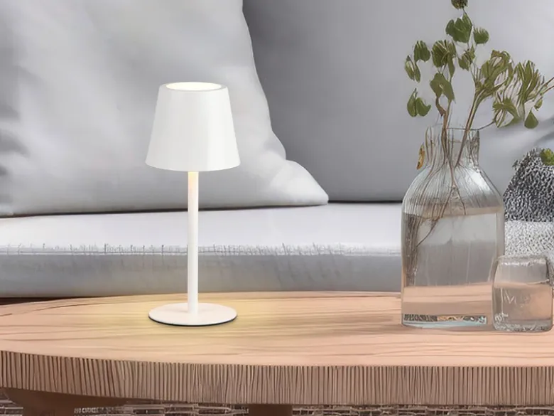 Akku LED Tischleuchte DIAZ kabellos für Innen & Außen, Weiß - 21cm klein