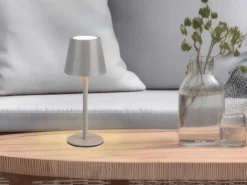 Akku LED Tischleuchte DIAZ kabellos für Innen & Außen, Grau - 21cm klein