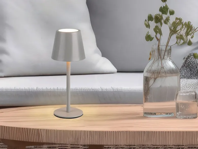 Akku LED Tischleuchte DIAZ kabellos für Innen & Außen, Grau - 21cm klein