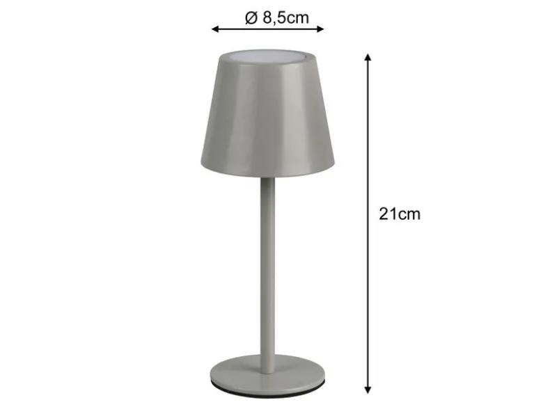 Akku LED Tischleuchte DIAZ kabellos für Innen & Außen, Grau - 21cm klein