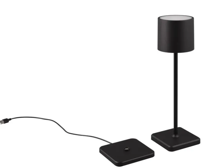 Akku LED Tischleuchte FERNANDEZ kabellos für Innen & Außen, Schwarz - H: 38cm