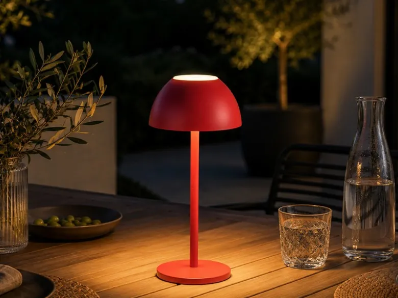 Akku LED Tischleuchte RICARDO kabellos für Innen & Außen, Rot - 30cm klein