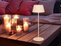 Akku LED Tischleuchte SUAREZ kabellos für Innen & Außen, Beige - Höhe 39cm