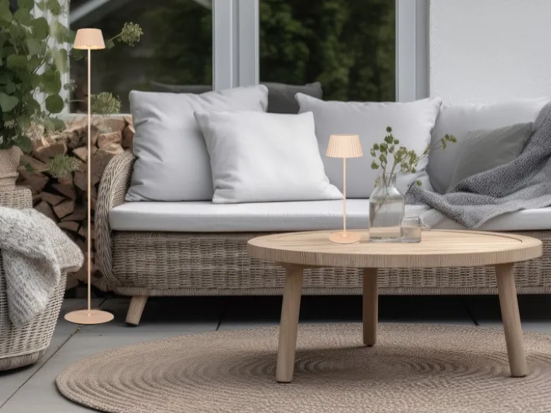 Akku LED Tischleuchte SUAREZ kabellos für Innen & Außen, Beige - Höhe 39cm