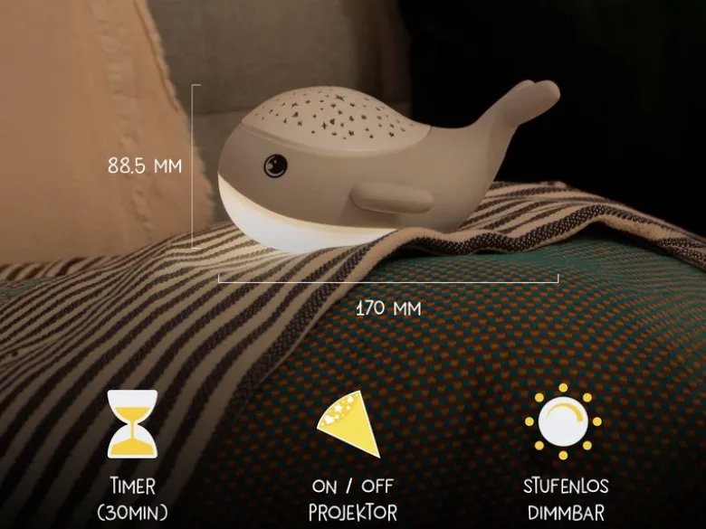 Akku Nachtlicht WILLY WHALE per USB aufladbar, dimmbar, Sternenhimmel, Höhe 14cm