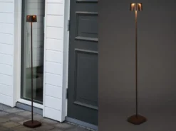 Akku Stehlampe NICE für Outdoor dimmbar, kabellos in Rostoptik, klein 120cm