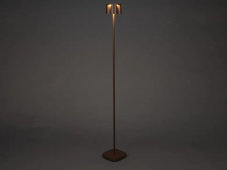 Akku Stehlampe NICE für Outdoor dimmbar, kabellos in Rostoptik, klein 120cm