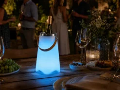 Akku Tischlampe CALLOON mit RGBW, Bluetooth Lautsprecher & Weinkühler, Höhe 38cm