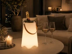 Akku Tischlampe CALLOON mit RGBW, Bluetooth Lautsprecher & Weinkühler, Höhe 38cm