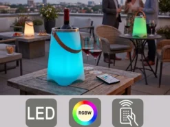 Akku Tischlampe CALLOON mit RGBW, Bluetooth Lautsprecher & Weinkühler, Höhe 38cm