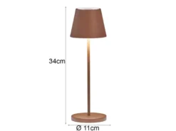 Akku Tischlampe COSENZA 2.0 Rostfarben ohne Kabel mit Ladestation, Höhe 34cm