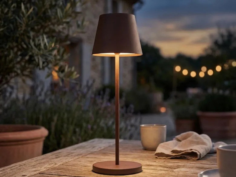 Akku Tischlampe COSENZA 2.0 Rostfarben ohne Kabel mit Ladestation, Höhe 34cm