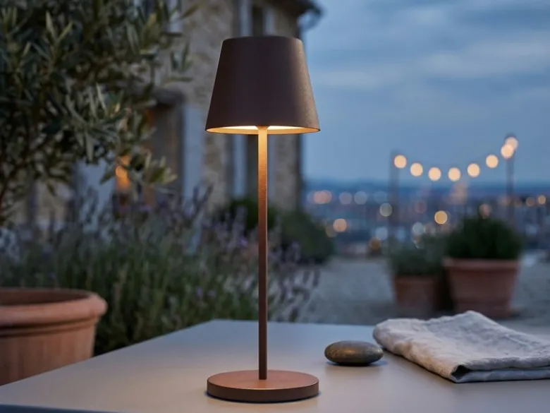 Akku Tischlampe COSENZA 2.0 Rostfarben ohne Kabel mit Ladestation, Höhe 34cm