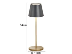 Akku Tischlampe COSENZA 2.0 Schwarz Gold ohne Kabel mit Ladestation, Höhe 34cm