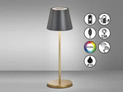 Akku Tischlampe COSENZA 2.0 Schwarz Gold ohne Kabel mit Ladestation, Höhe 34cm