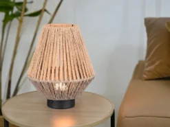 Akku Tischlampe LIRA per USB aufladbar, Lampenschirm aus Papiergarn, Höhe 22cm