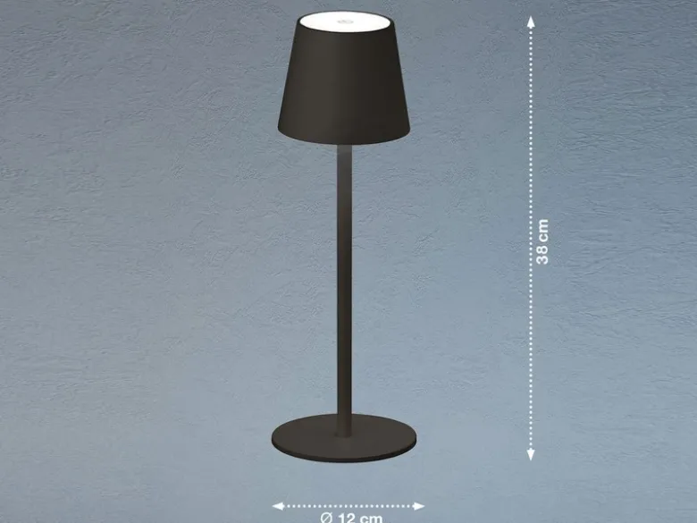 Akku Tischlampe TROPEA Schwarz mit USB Kabel & Sensor Dimmer, Höhe 38cm
