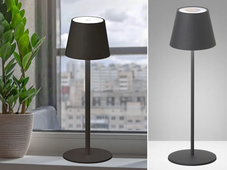 Akku Tischlampe TROPEA Schwarz mit USB Kabel & Sensor Dimmer, Höhe 38cm