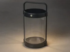 Akku Tischleuchte CROTONE per Solar & USB aufladbar, Schwarz Höhe 30cm