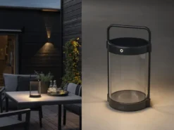 Akku Tischleuchte CROTONE per Solar & USB aufladbar, Schwarz Höhe 30cm