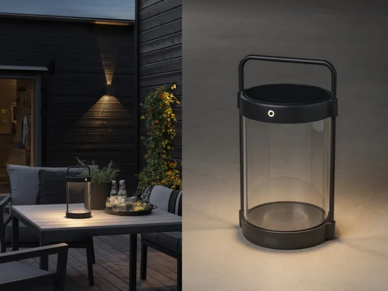 Akku Tischleuchte CROTONE per Solar & USB aufladbar, Schwarz Höhe 30cm