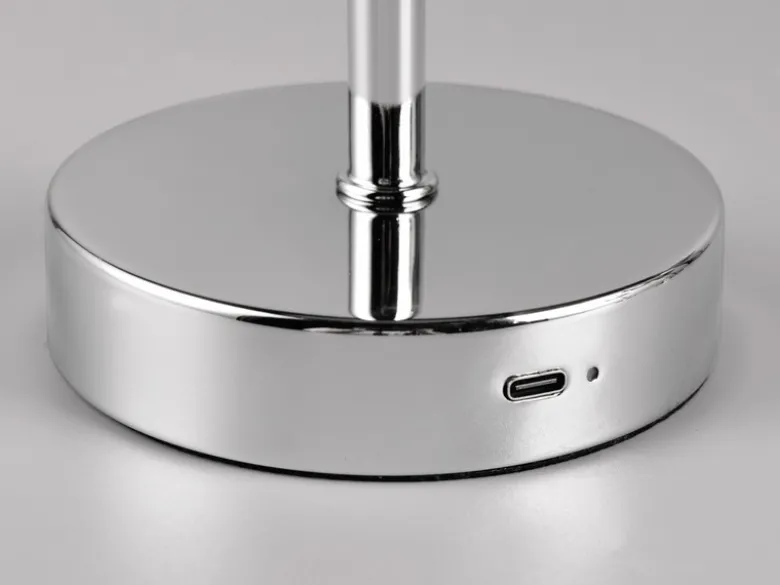 Akku Tischleuchte JEFF per USB aufladbar, Sensordimmer, Silber Chrom, H: 30cm