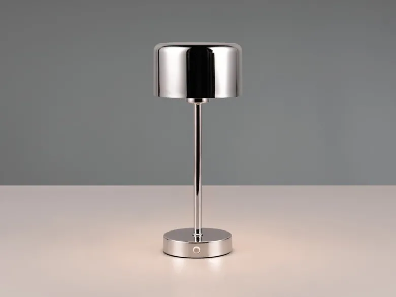 Akku Tischleuchte JEFF per USB aufladbar, Sensordimmer, Silber Chrom, H: 30cm
