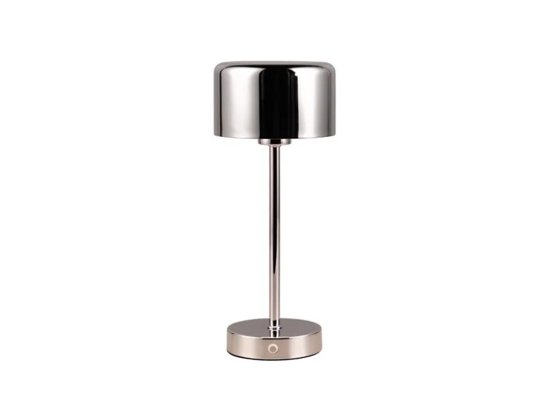 Akku Tischleuchte JEFF per USB aufladbar, Sensordimmer, Silber Chrom, H: 30cm