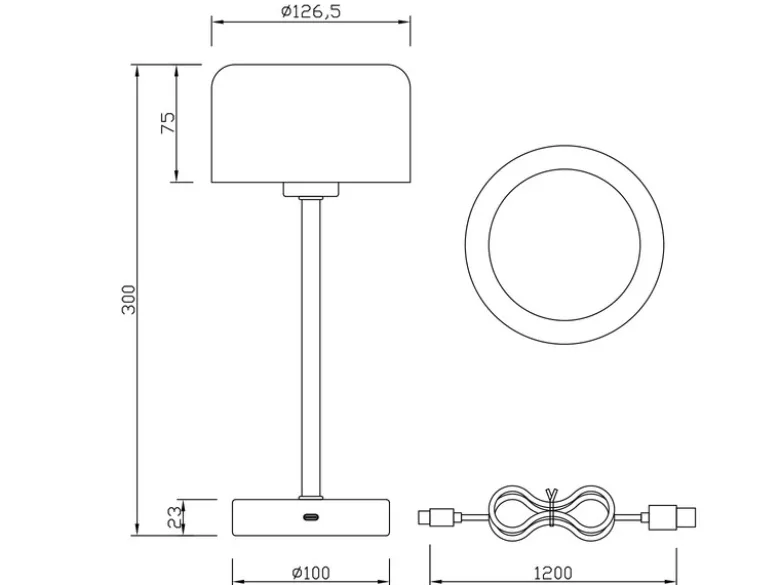 Akku Tischleuchte JEFF per USB aufladbar, Sensordimmer, Schwarz, Höhe 30cm