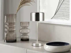 Akku Tischleuchte JEFF per USB aufladbar, Sensordimmer, Silber matt, Höhe 30cm