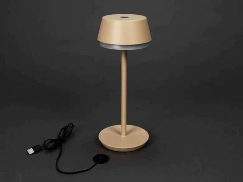 Akku Tischleuchte LYON für Outdoor dimmbar, kabellos in Sandfarben, 30cm
