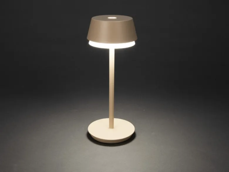 Akku Tischleuchte LYON für Outdoor dimmbar, kabellos in Sandfarben, 30cm