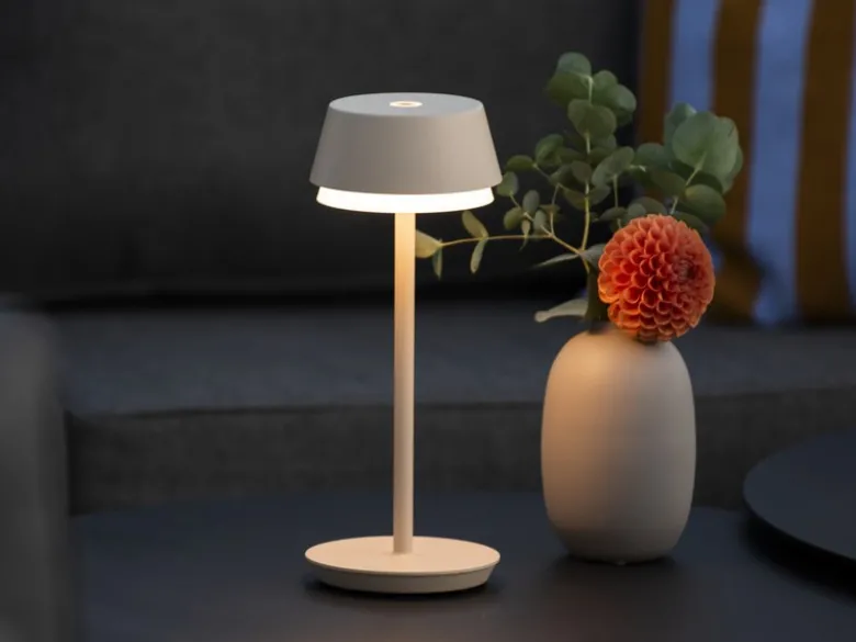 Akku Tischleuchte LYON für Outdoor dimmbar, kabellos in Sandfarben, 30cm