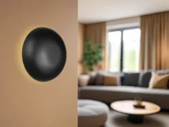 Akku Wandleuchte DAVEY aus Metall Schwarz per USB aufladbar, Ø 15,5cm