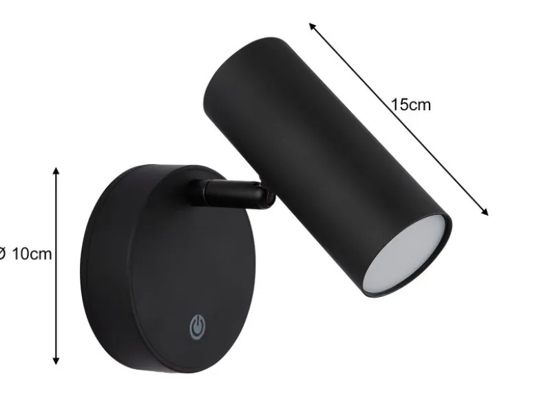 Akku Wandstrahler ALLVI Schwarz kabellos ohne Stromanschluss, Breite 10cm