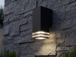 ALU Außenwandleuchte POLLUX Down Light Schwarz Effektstreifen IP44, Höhe 19cm