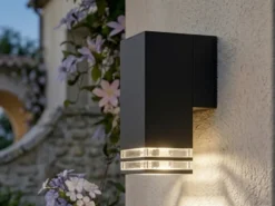 ALU Außenwandleuchte POLLUX Down Light Schwarz Effektstreifen IP44, Höhe 19cm