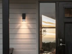 ALU Außenwandleuchte POLLUX Down Light Schwarz Effektstreifen IP44, Höhe 19cm