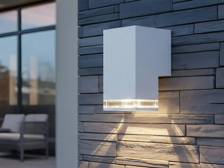 ALU Außenwandleuchte POLLUX Down Light Weiß Effektstreifen IP44, Höhe 16,5cm