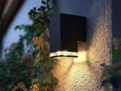 ALU Außenwandleuchte POLLUX Down Light Schwarz Effektstreifen IP44, Höhe 16,5cm