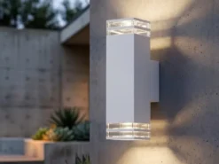 ALU Außenwandleuchte POLLUX Up and Down Weiß Effektstreifen IP44, Höhe27,5cm