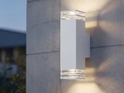 ALU Außenwandleuchte POLLUX Up and Down Weiß Effektstreifen IP44, Höhe27,5cm
