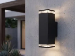 ALU Außenwandleuchte POLLUX Up and Down Schwarz Effektstreifen IP44, Höhe23,5cm