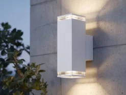 ALU Außenwandleuchte POLLUX Up and Down Weiß Effektstreifen IP44, Höhe 23,5cm