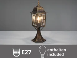 Antike außen Sockelleuchte aus Aluminium Rostoptik mit E27 LED, Höhe 47cm