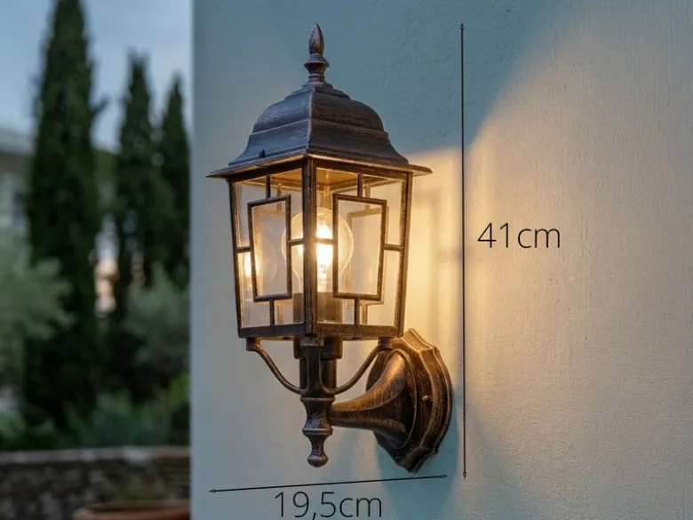 Antike Außenwandleuchte, Laterne stehend Rostoptik mit E27 LED, Höhe 41cm