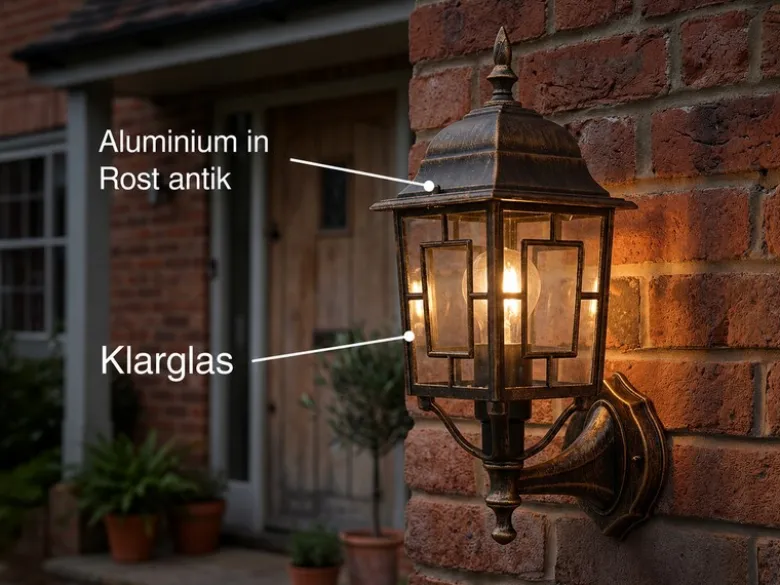 Antike Außenwandleuchte, Laterne stehend Rostoptik mit E27 LED, Höhe 41cm
