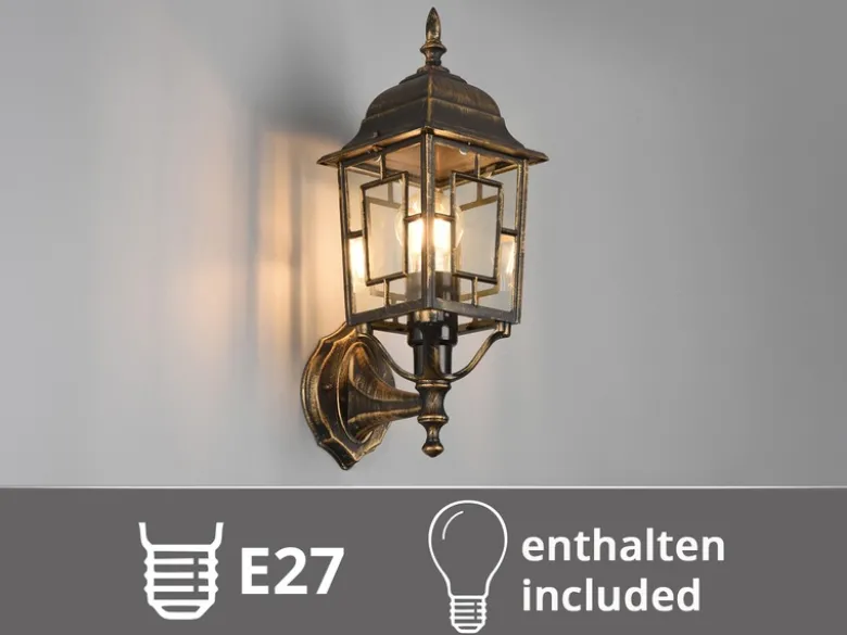 Antike Außenwandleuchte, Laterne stehend Rostoptik mit E27 LED, Höhe 41cm