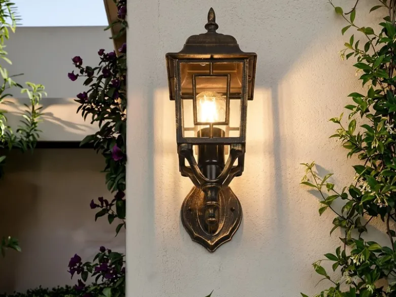 Antike Außenwandleuchte, Laterne stehend Rostoptik mit E27 LED, Höhe 41cm